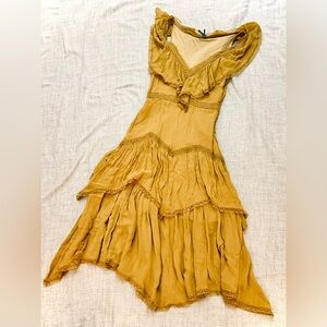 Anthropologie Elegant Mustard Yellow Women's midi Dress
